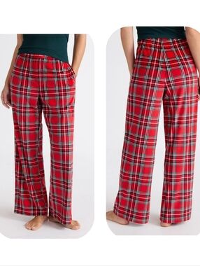 Joyspun Brilliant Red Plaid Velour Wide Leg Pull On Sleep Pants
